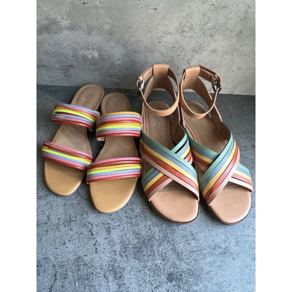 Madewell Sandals The Meg Slide in Rainbow Leather 2 Pairs Size 6.5